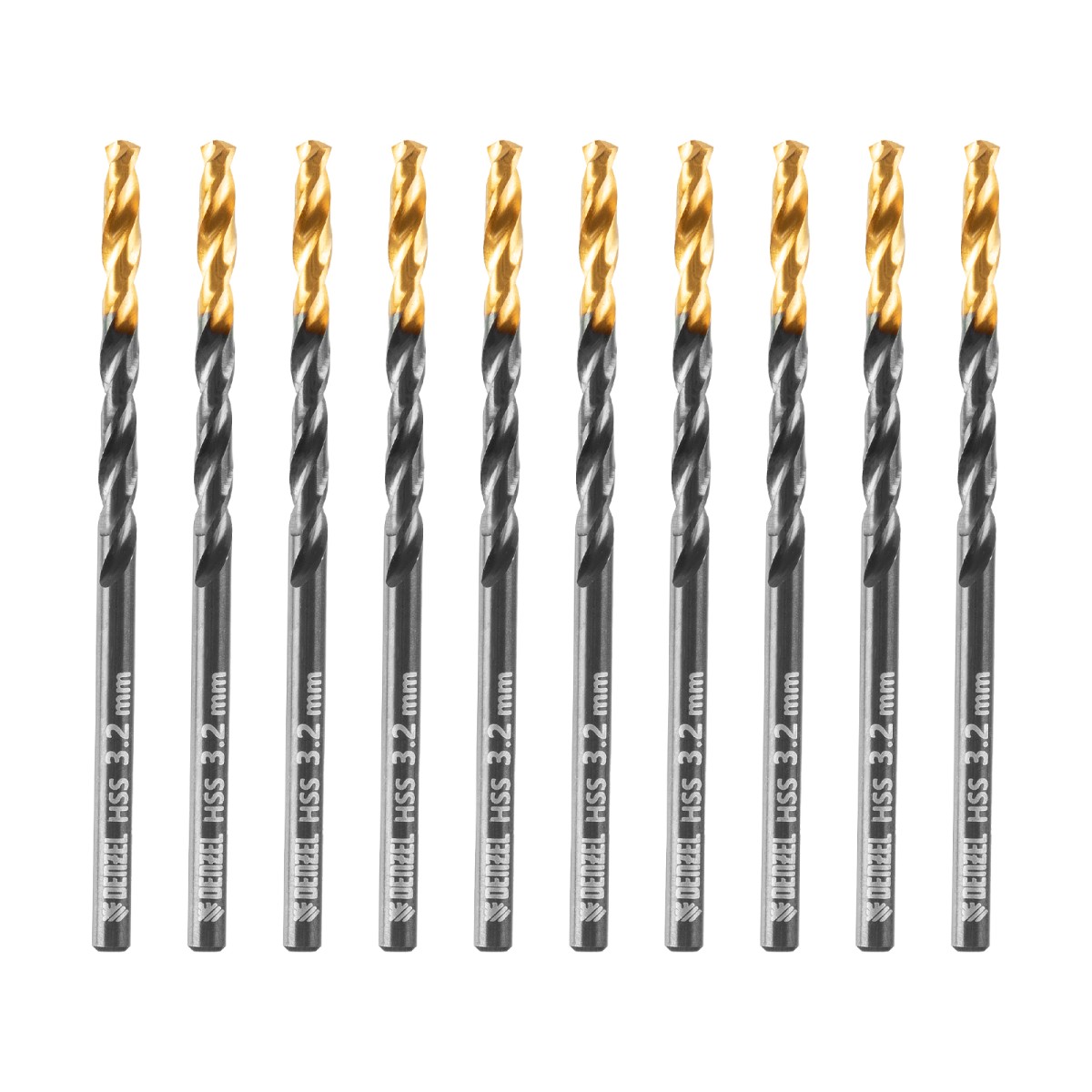 Сверло по металлу, 3,2 мм, HSS-Tin, Golden Tip, 10 шт. Denzel