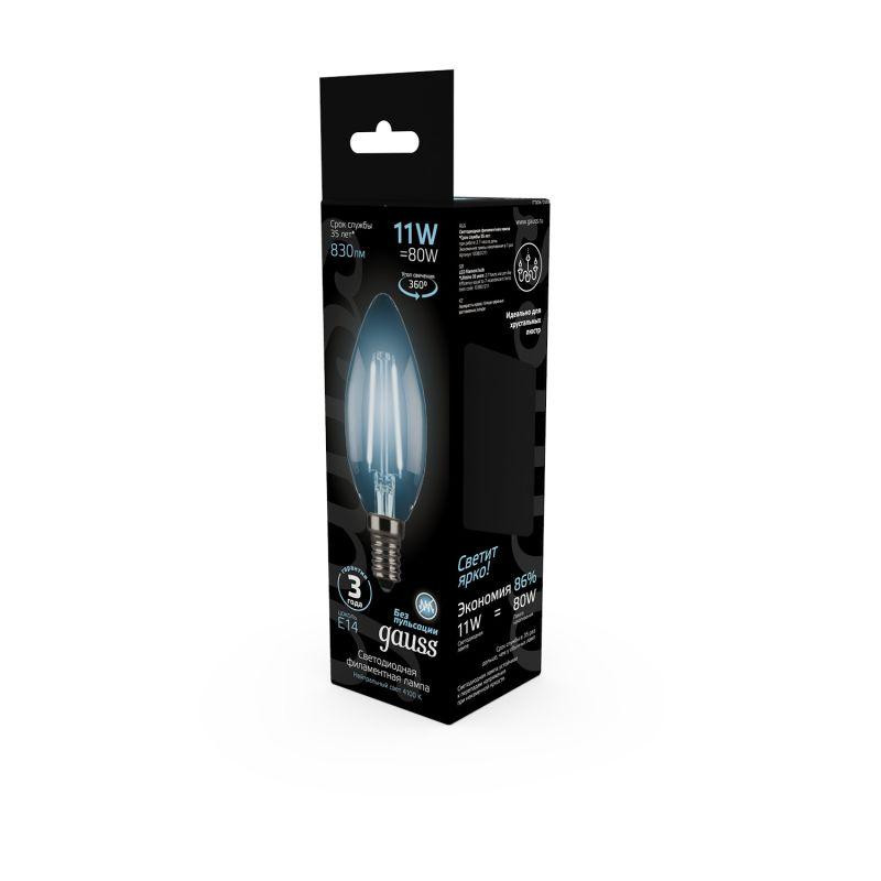 картинка Лампа светодиодная филаментная Black Filament 11Вт свеча 4100К нейтр. бел. E14 830лм GAUSS 103801211