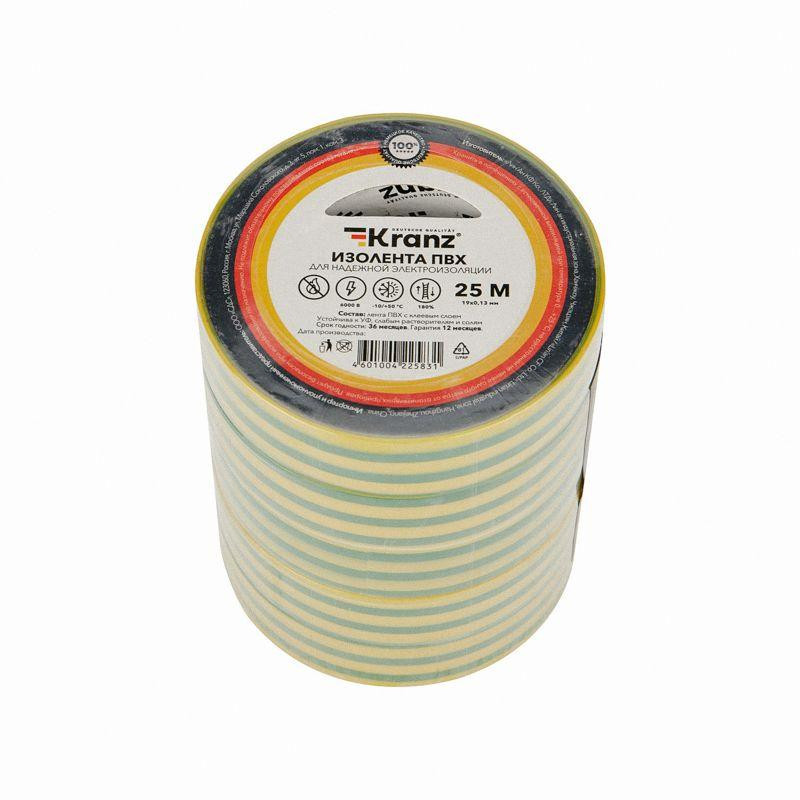 картинка Изолента ПВХ 0.13х19мм 25м желт./зел. (уп.5шт) Kranz KR-09-2207