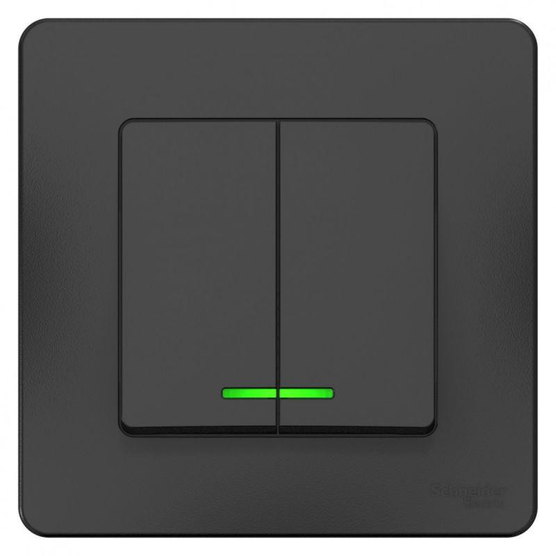 картинка Выключатель 2-кл. СП Blanca 10А IP20 (сх. 5) 250В с подсветкой антрацит SE BLNVS010516