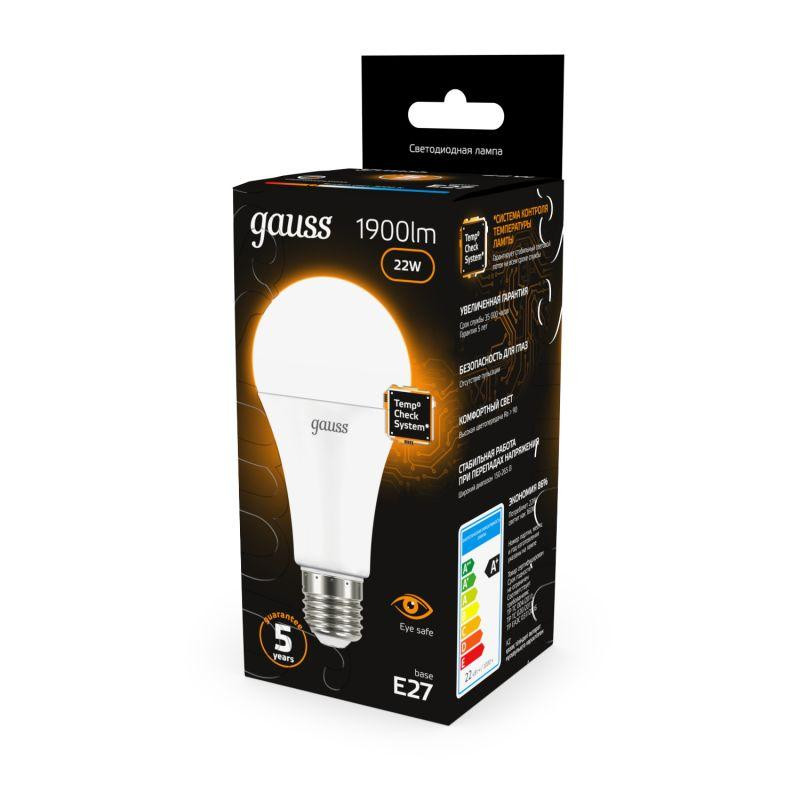 картинка Лампа светодиодная Black 22Вт A70 грушевидная 3000К тепл. бел. E27 1900лм GAUSS 102502122