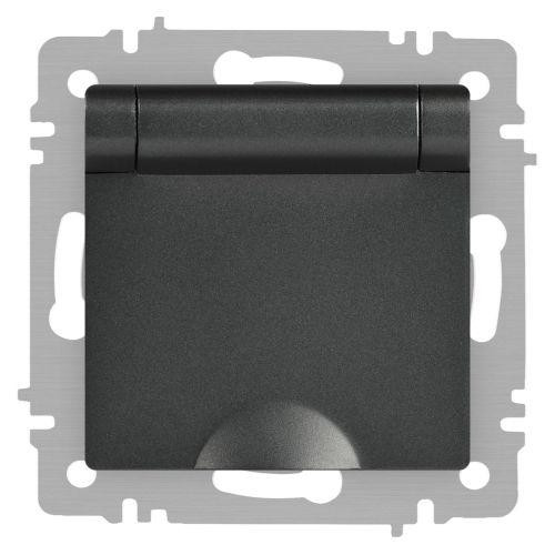 картинка Розетка 1-м СП Accent 6-203-07 16А IP20 250В 2P+E Schuko с крышкой AL/CU графит Intro Б0063441