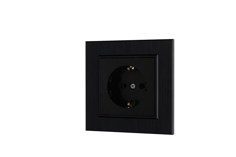 картинка Розетка 1-м Karea LINE STAR с заземл. чер. Makel 86054028