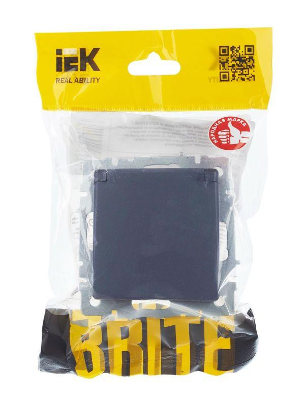 картинка Розетка BRITE РСбш10-3-БрМ 16А IP20 с заземл. защ. шторки с крышкой механизм маренго IEK BR-R16-16-K35