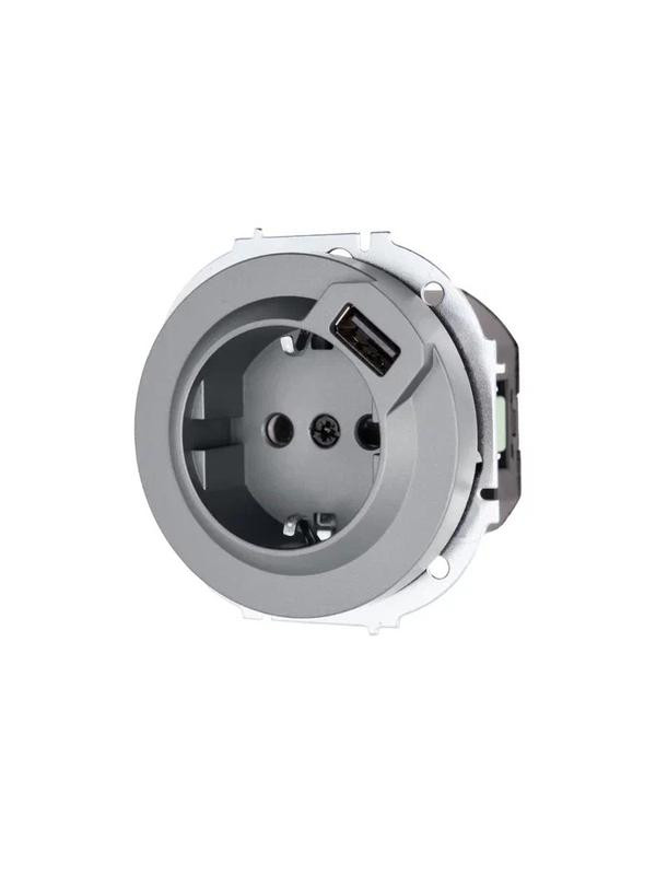 Розетка 1-м СП OSEN с заземл. + USB разъем механизм сер. матов. LEZARD 743-7488-181