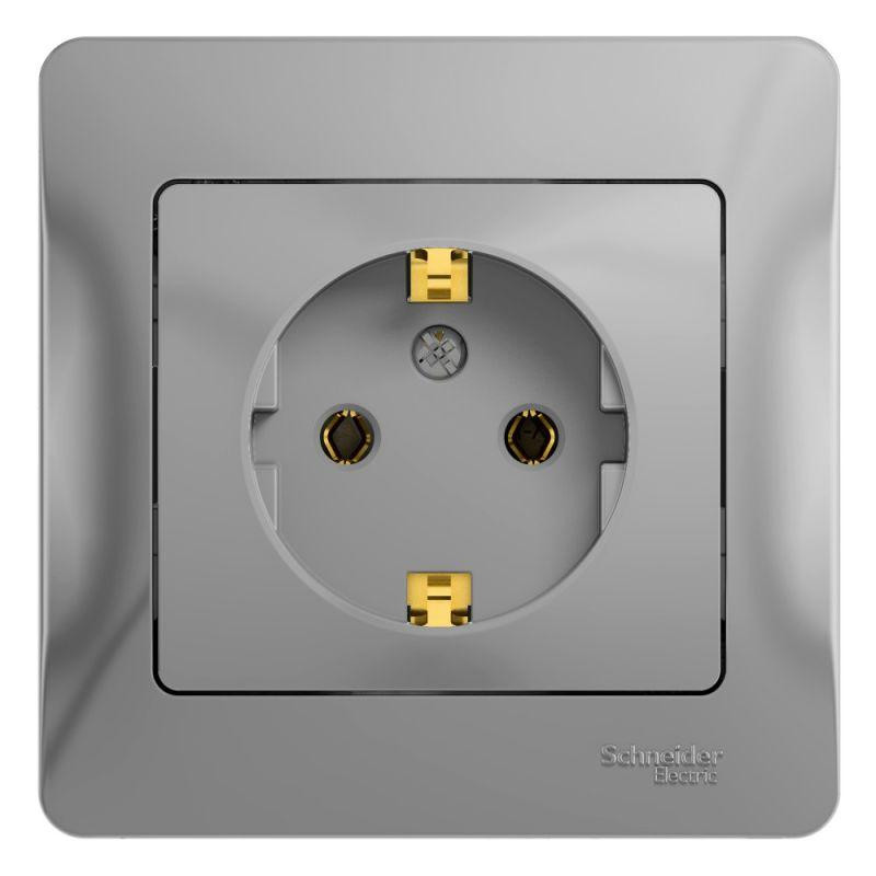 картинка Розетка 1-м СП Glossa 16А IP20 с заземл. в сборе алюм. SE GSL000342