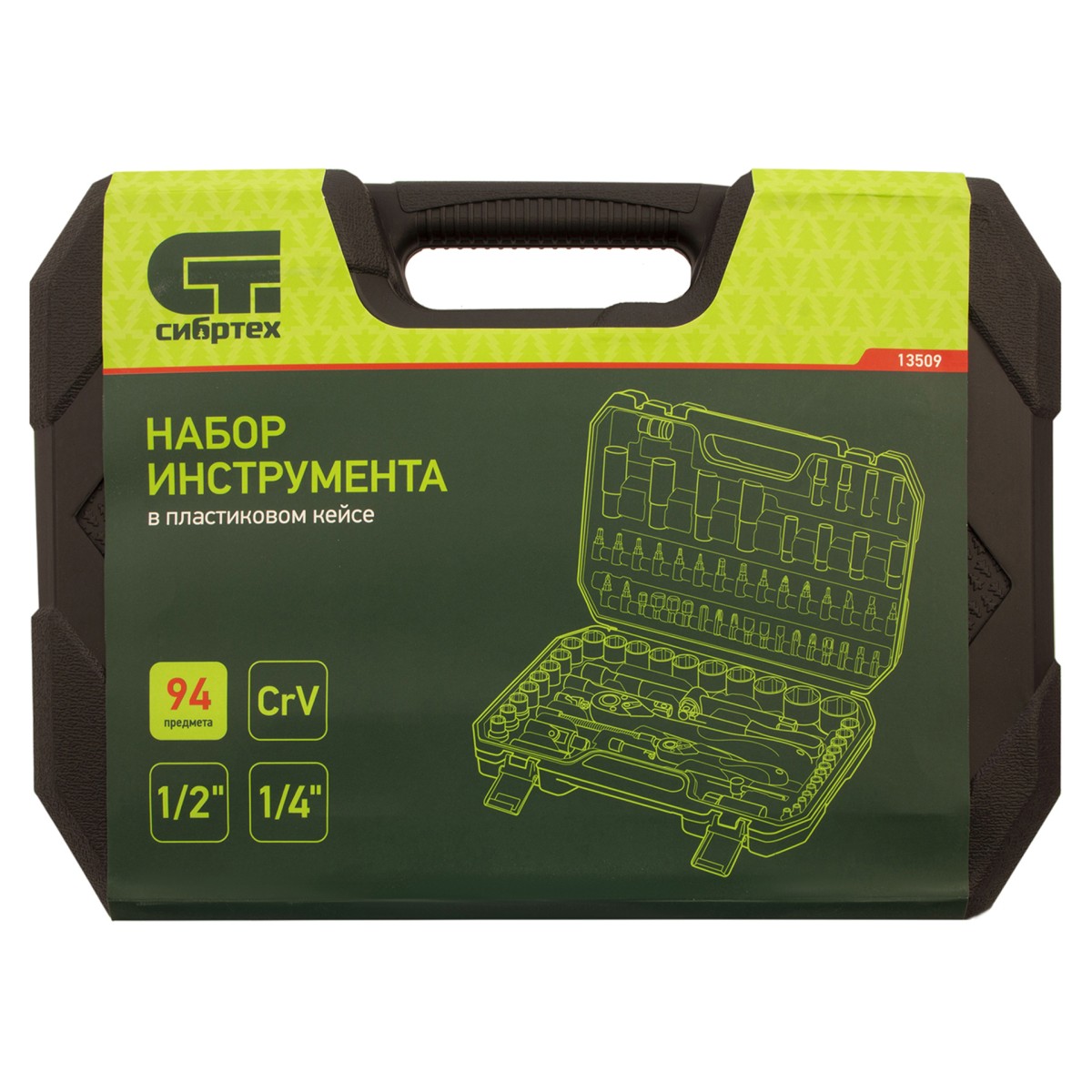 картинка Набор инструментов 94 предмета, CrV, 1/2", 1/4" Сибртех