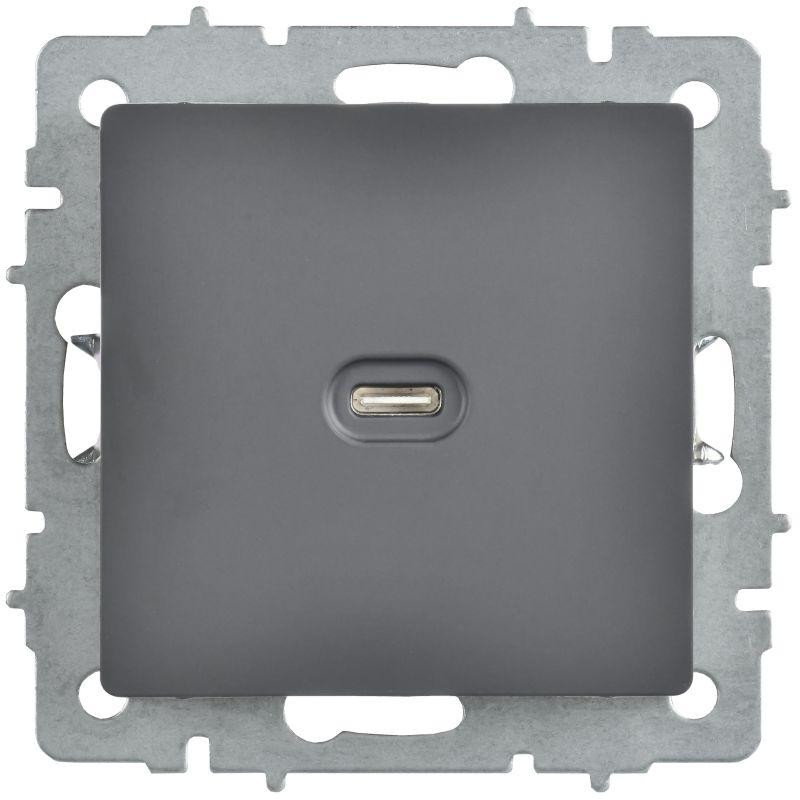 картинка Розетка СП BRITE USB C 65Вт высокоскор. заряд. РЮ12-1-БрГ графит IEK BR-U13-065-K53