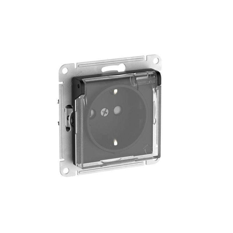 картинка Розетка AtlasDesign Aqua 16А IP44 с заземл. защ. шторки с прозр. крышкой быстрозажим. клем. механизм карбон SE ATN441046S