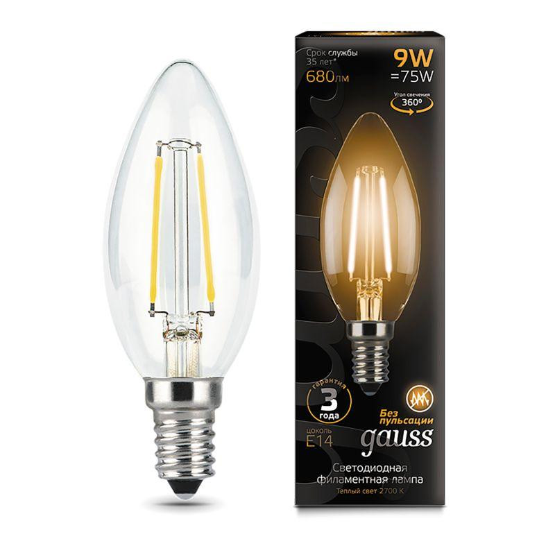 картинка Лампа светодиодная филаментная Black Filament 9Вт свеча 2700К тепл. бел. E14 680лм GAUSS 103801109