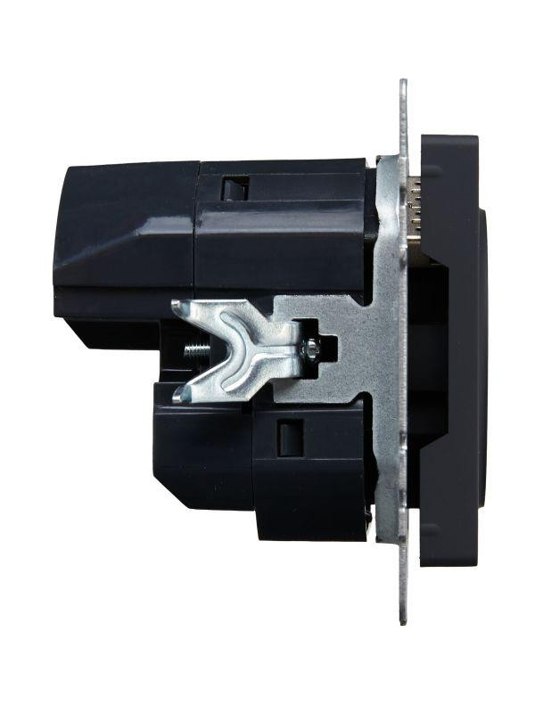 картинка Розетка BRITE РЮш10-1-БрГ 16А с USB A+A 2.1А с заземл. защ. шторки механизм графит IEK BR-R14-16-U21-D21-K53