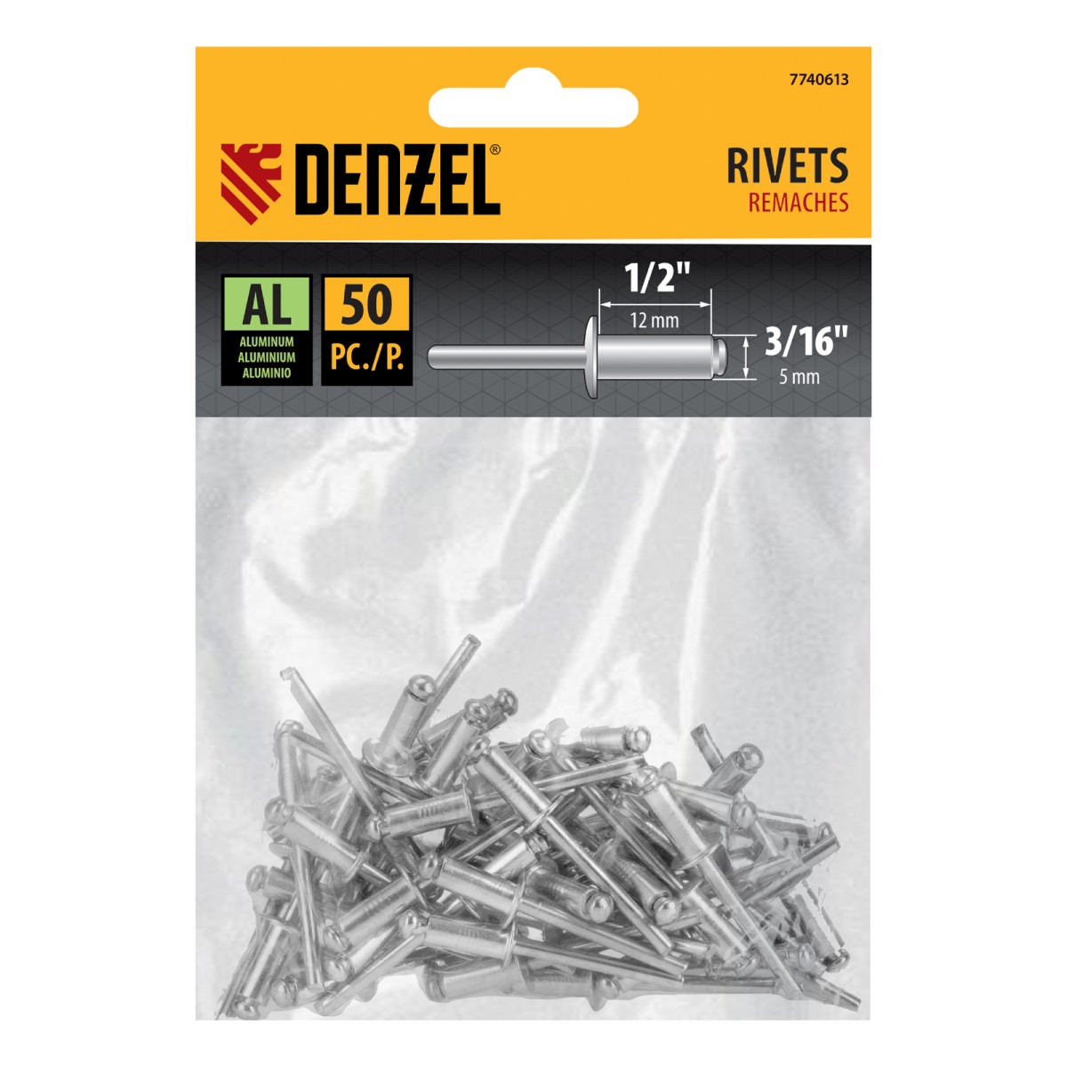 картинка Заклепки алюминиевые, 3/16"-1/2", 5 х 12 мм, 50 шт Denzel