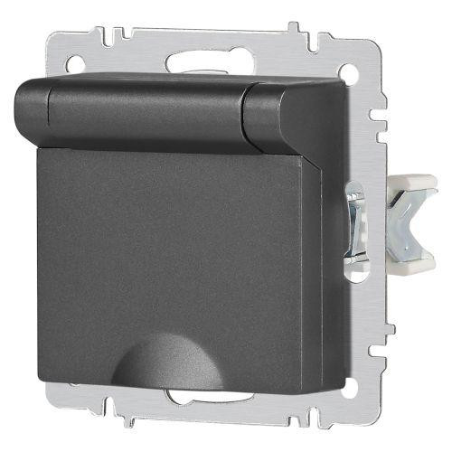 картинка Розетка 1-м СП Accent 6-203-07 16А IP20 250В 2P+E Schuko с крышкой AL/CU графит Intro Б0063441