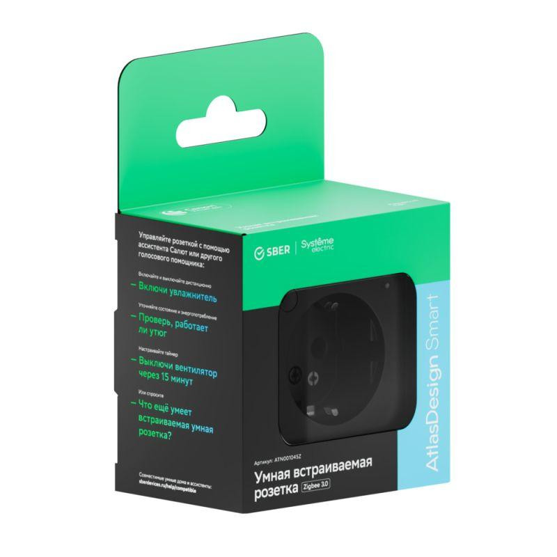 картинка Розетка AtlasDesign Smart 16А L+N с заземл. защ. шторки Zigbee механизм карбон SE ATN001045Z
