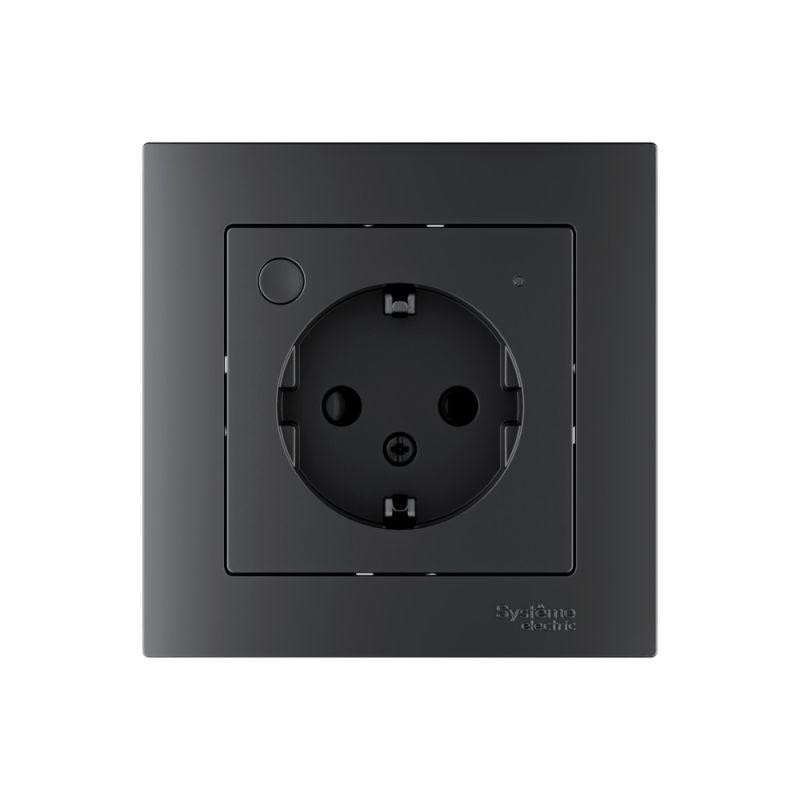 картинка Розетка AtlasDesign Smart 16А L+N с заземл. защ. шторки Zigbee механизм карбон SE ATN001045Z