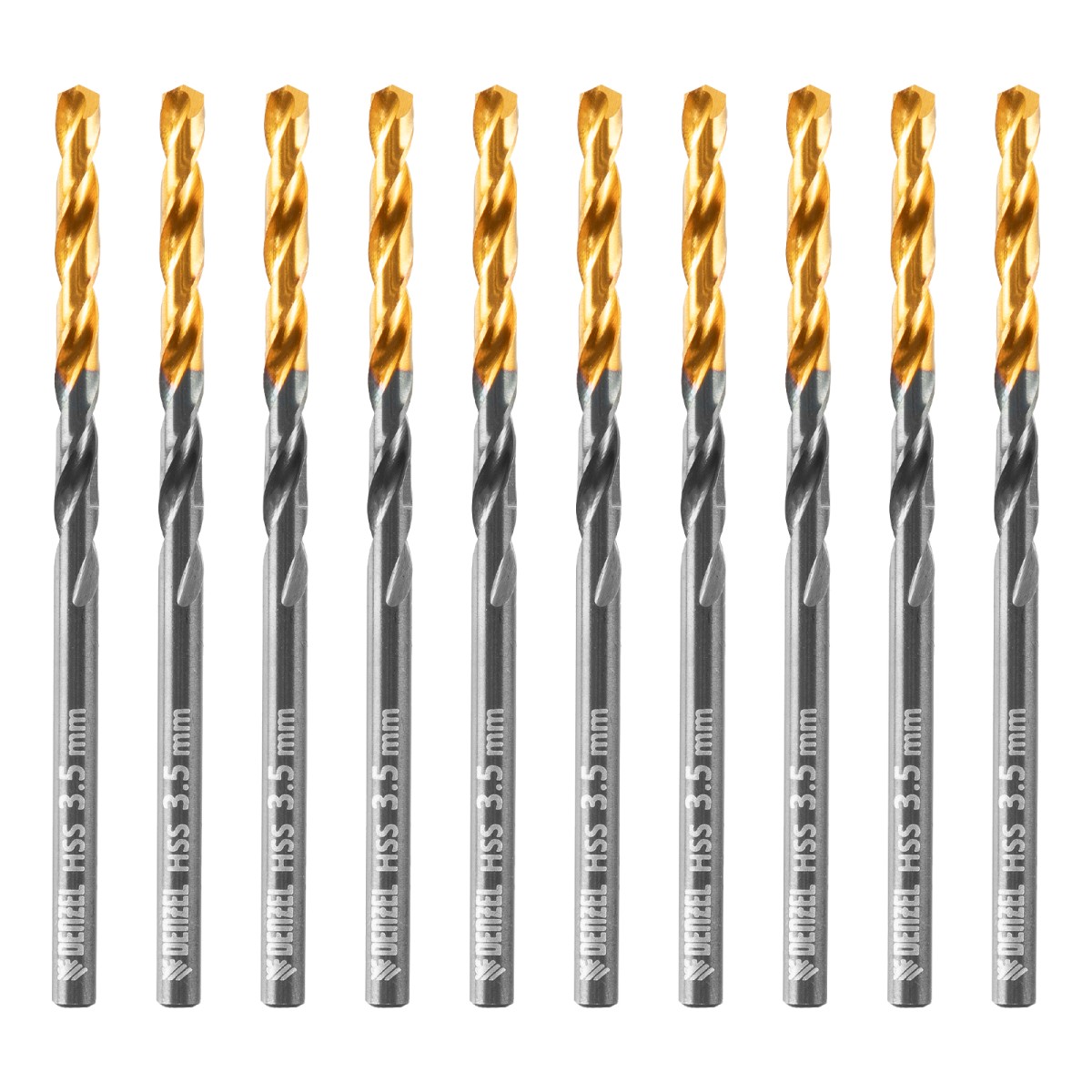 Сверло по металлу, 3,5 мм, HSS-Tin, Golden Tip, 10 шт. Denzel