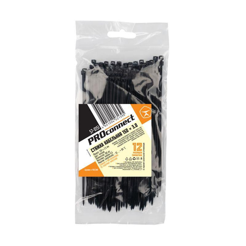 картинка Хомут кабельный 2.5х150 нейл. черн. (уп.100шт) PROCONNECT 57-0151
