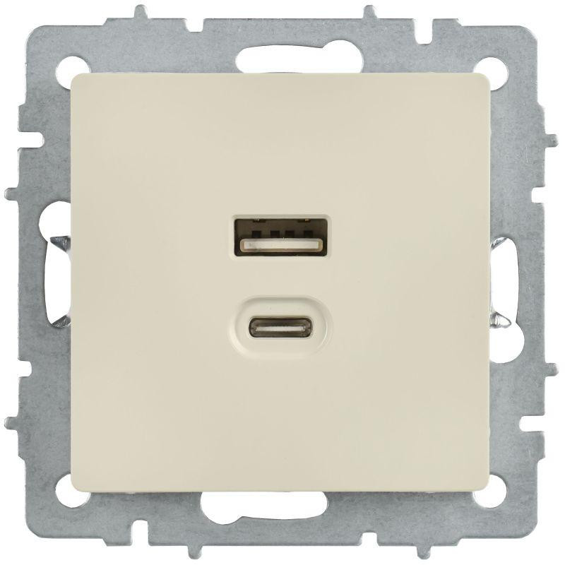 картинка Розетка СП BRITE USB A+C 45Вт высокоск. заряд. РЮ11-2-БрКр беж. IEK BR-U22-045-K10