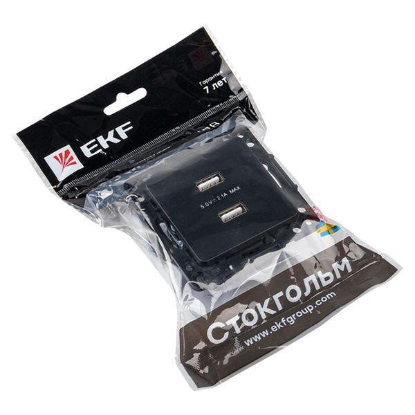 картинка Розетка USB 2-м Стокгольм 2.1А механизм черн. PROxima EKF EZR16-028-10-2USB