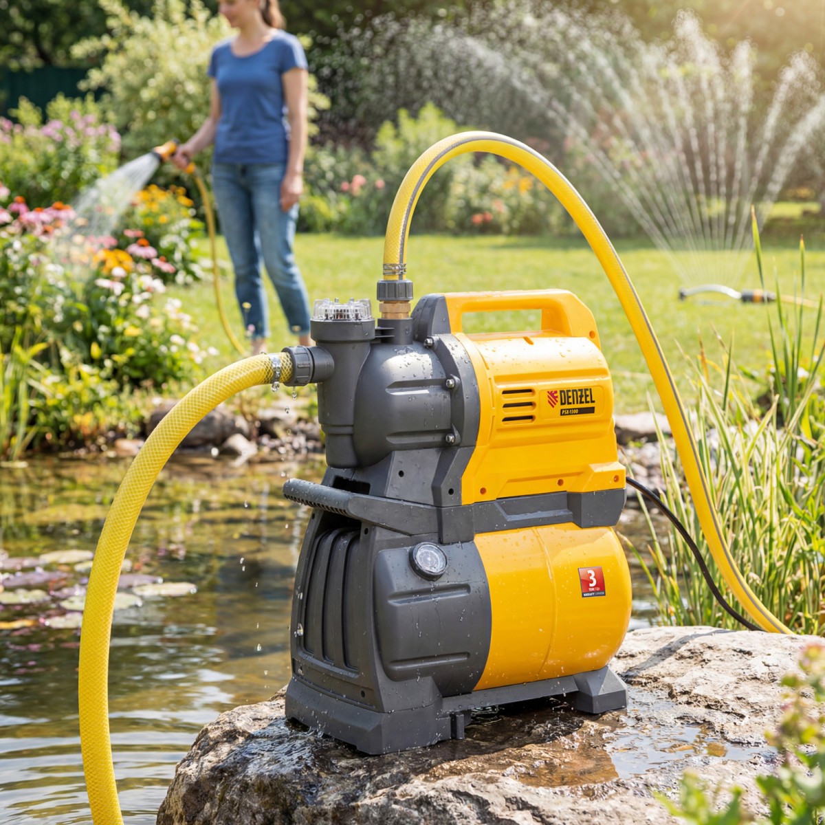картинка Насосная станция PSХ-1300, Х-Pro, 1300 Вт, 4500 л/ч, ресивер 24 л, подъем 48 м Denzel