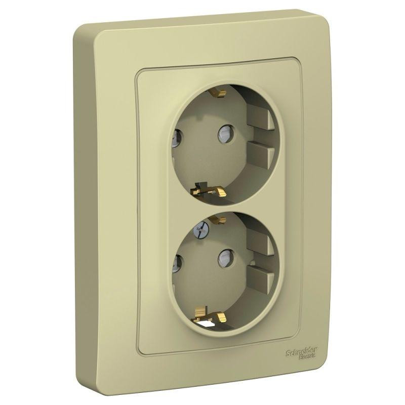 картинка Розетка 2-м СП Blanca 16А IP20 250В с заземл. защ. шторки беж. SE BLNRS001127