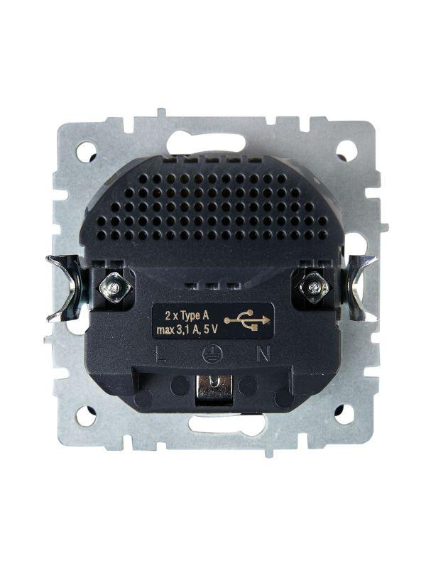 картинка Розетка BRITE РЮш10-2-БрЧ 16А с USB A+A 3.1А с заземл. защ. шторки механизм черн. IEK BR-R14-16-U21-D31-K02