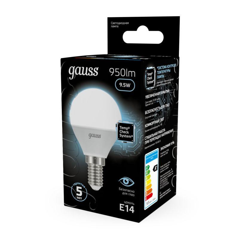Лампа светодиодная Black 9.5Вт P45 шар 4100К нейтр. бел. E14 950лм GAUSS 105101210