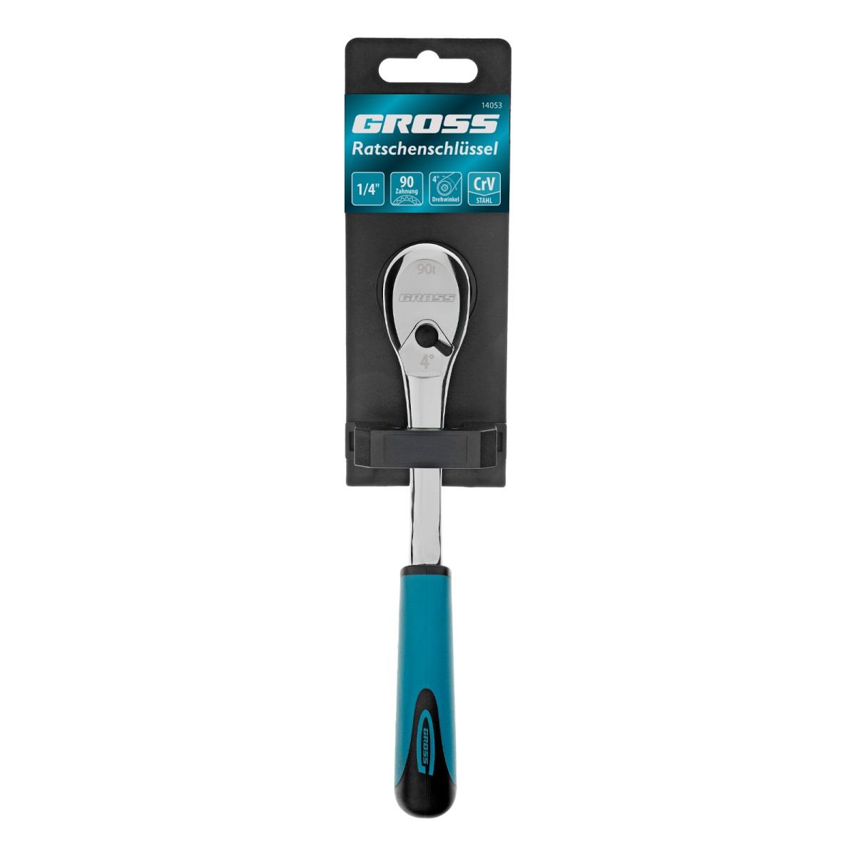 картинка Ключ-трещотка 1/4", CrV, 90 зубьев, усиленный, хром Gross