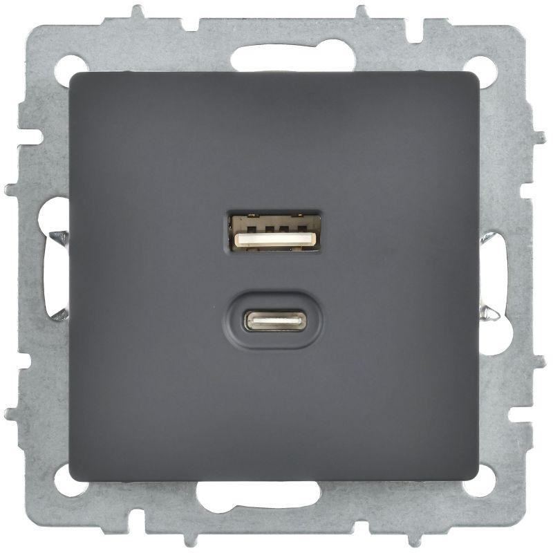 Розетка СП BRITE USB A+C 45Вт высокоск. заряд. РЮ11-2-БрГ графит IEK BR-U22-045-K53