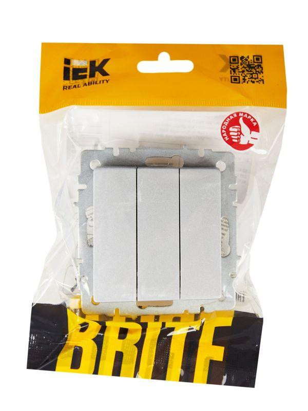 картинка Выключатель 3-кл. СП BRITE ВС10-3-0-БрА 10А механизм алюм. IEK BR-V30-0-10-K47