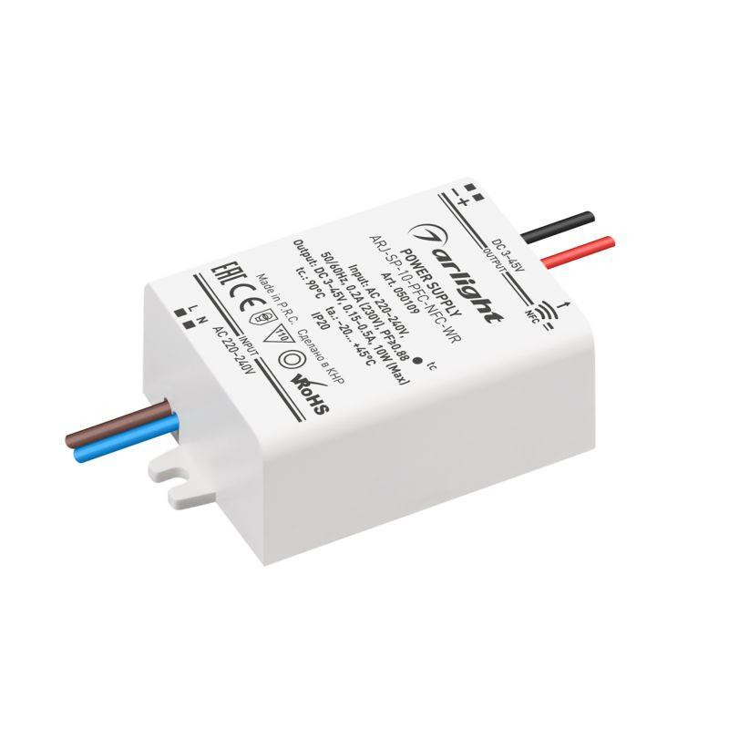 Блок питания ARJ-SP-10-PFC-NFC-WR 10Вт 3-45В 0.15-0.5А IP20 пластик Arlight 050109