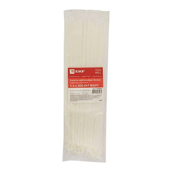 картинка Хомут кабельный 3.6х300 нейл. бел. (уп.100шт) EKF plc-c-3.6x300