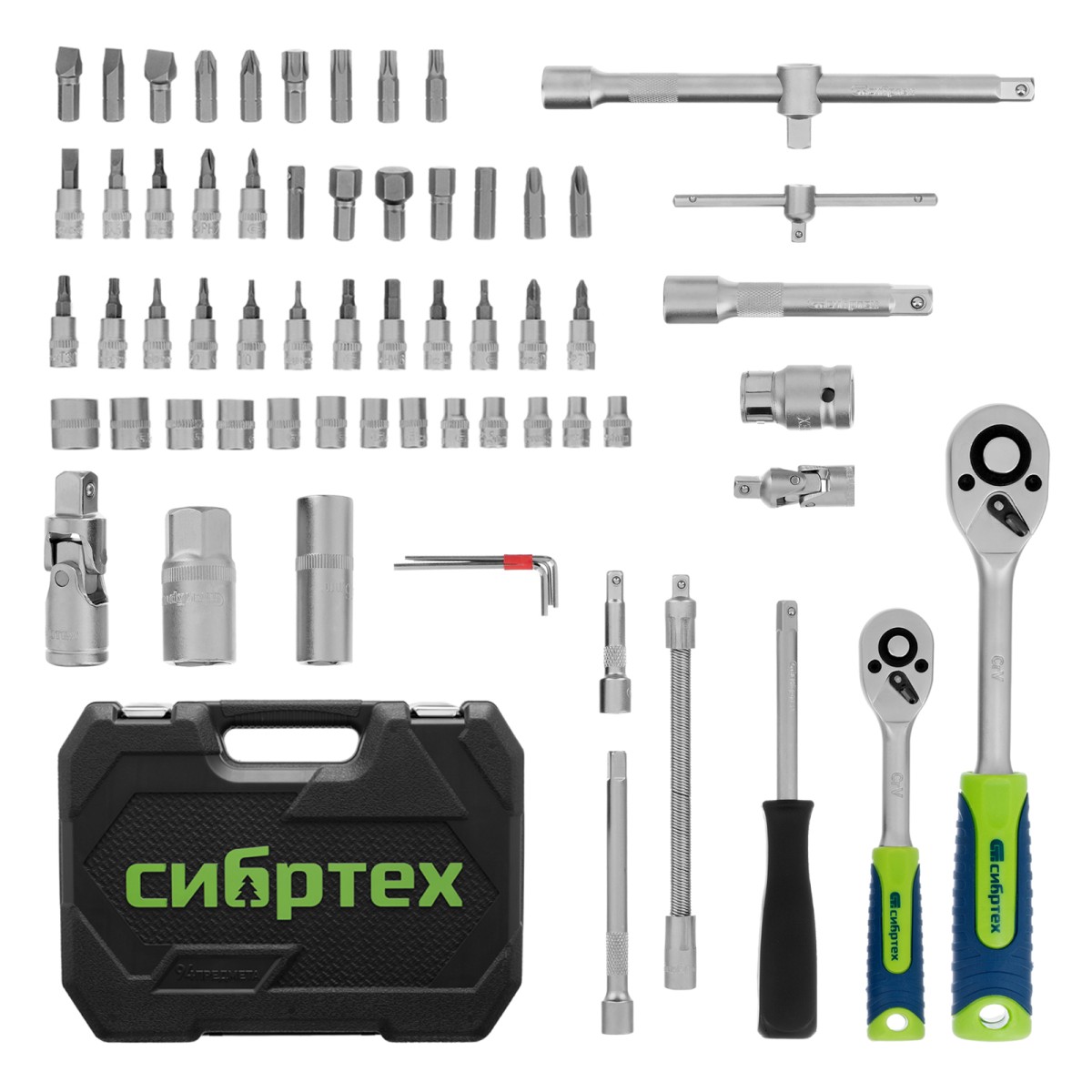 Набор инструментов, 1/2", 1/4", пластиковый кейс, 94 предмета// Сибртех