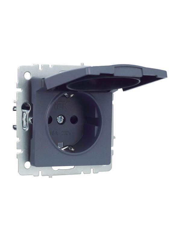 картинка Розетка BRITE РСбш10-3-БрМ 16А IP20 с заземл. защ. шторки с крышкой механизм маренго IEK BR-R16-16-K35