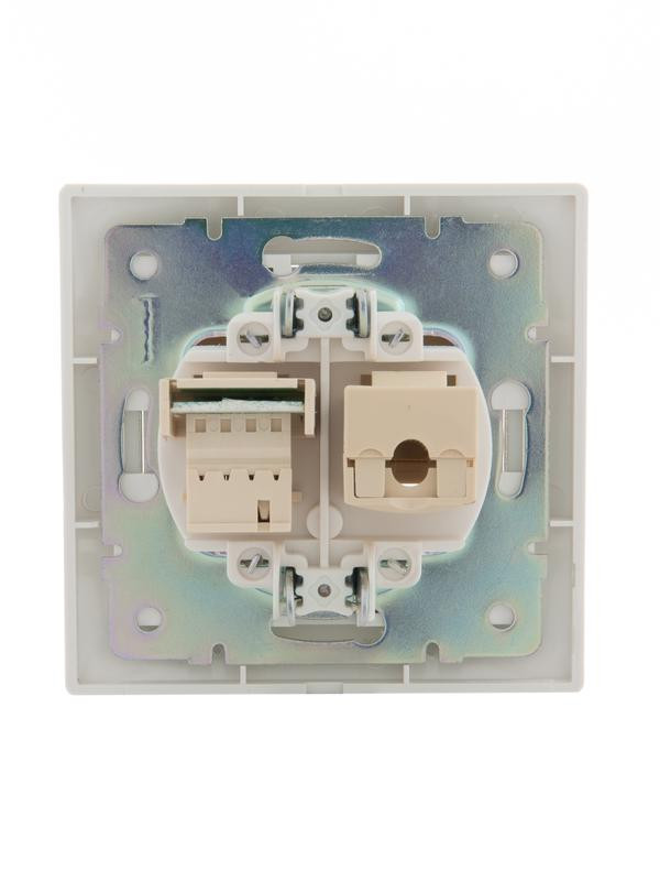 картинка Розетка компьютерная + телефонная 2-м СП Mira RJ45 + RJ11 бел./бел. LEZARD 701-0202-143