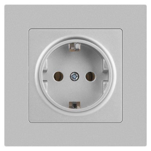 картинка Розетка 1-м СП Accent 6-202-03 16А IP20 250В 2P+E Schuko алюм. Intro Б0063686