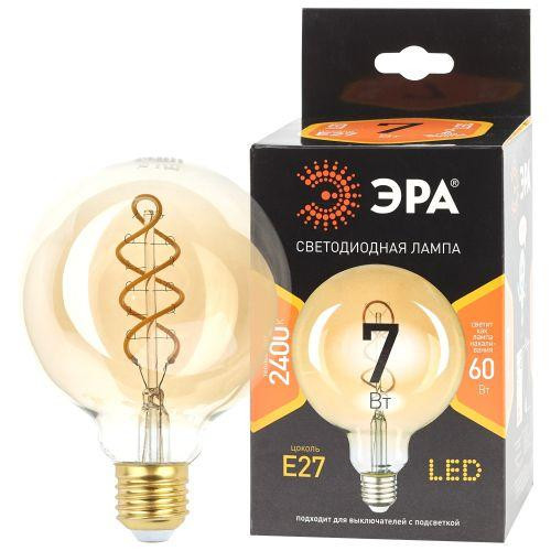 картинка Лампа светодиодная филаментная F-LED G95-7W-824-E27 7Вт G95 шар золотая 2400К спирал. тепл. бел. E27 Эра Б0047663