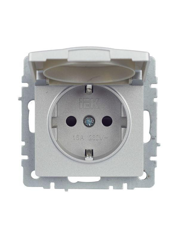 картинка Розетка BRITE РСбш10-3-44-БрА 16А IP44 с заземл. защ. шторки с крышкой механизм алюм. IEK BR-R16-16-44-K47