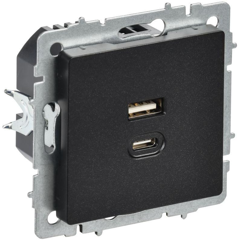 Розетка СП BRITE USB A+C 45Вт высокоск. заряд. РЮ11-2-БрЧ черн. IEK BR-U22-045-K02
