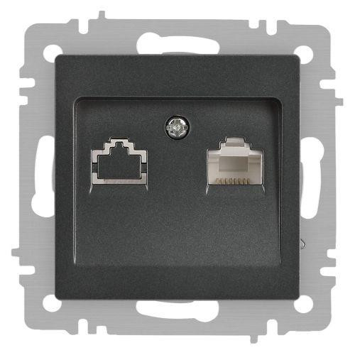 картинка Розетка компьютерная 1-м СП Accent 6-303-07 RJ45 IP20 графит Intro Б0063638