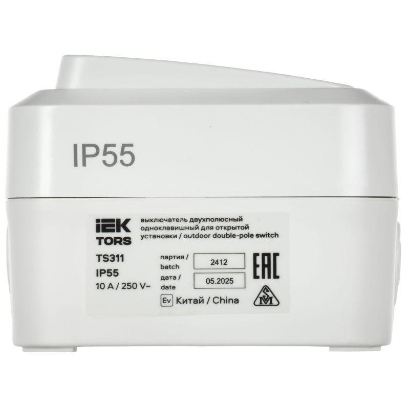 Выключатель 1-кл. ОП TORS 2п 10А IP55 TS311 бел. IEK TS-V16-0-10-55-K01