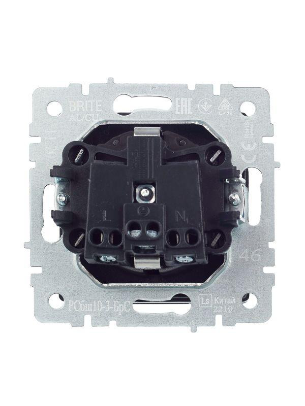 картинка Розетка BRITE РСбш10-3-БрС 16А IP20 с заземл. защ. шторки с крышкой механизм сталь IEK BR-R16-16-K46