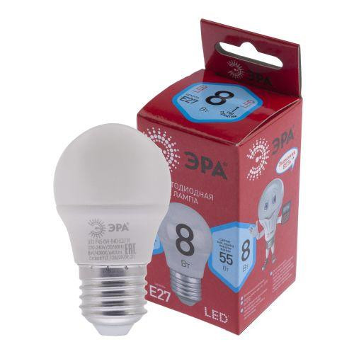 картинка Лампа светодиодная RED LINE LED P45-8W-840-E27 R 8Вт P45 шар 4000К нейтр. бел. E27 Эра Б0049645