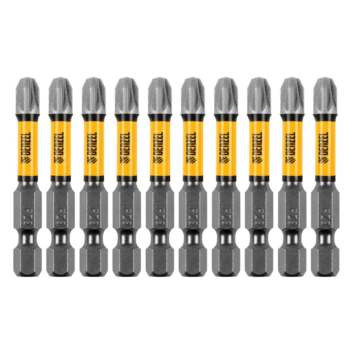 Бита IMPACT, PZ3x50 мм, лазерная обработка шлица, сталь S2, 10 шт., Е 6,3 Denzel