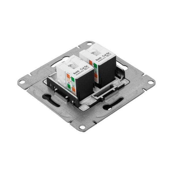 картинка Розетка компьютерная 2-м СП Эпика RJ45 кат.5 механизм черн. EKF UP1-SOB-2RJ45-5