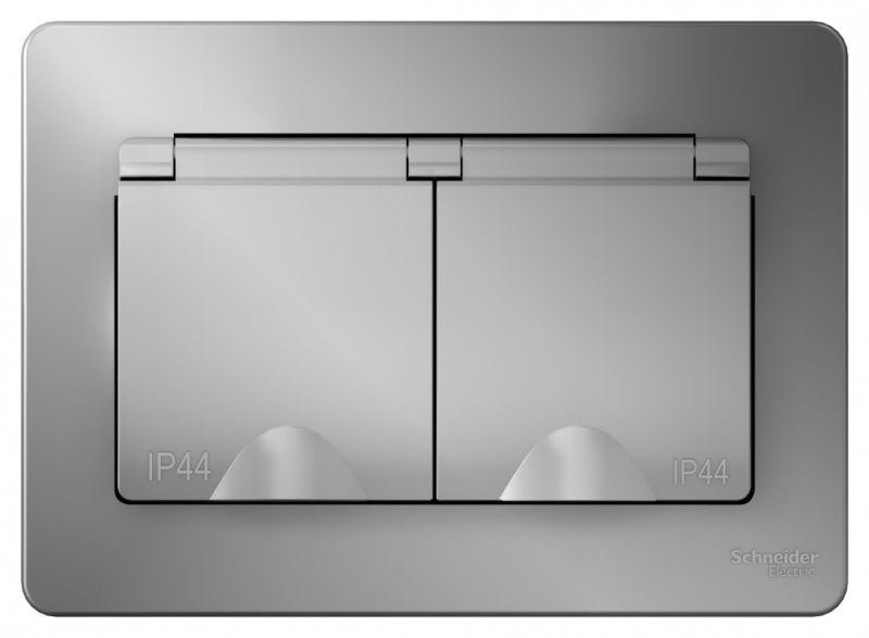 картинка Розетка 2-м СП Blanca 16А IP44 250В с заземл. защ. шторки с крышкой алюм. SE BLNRS441123