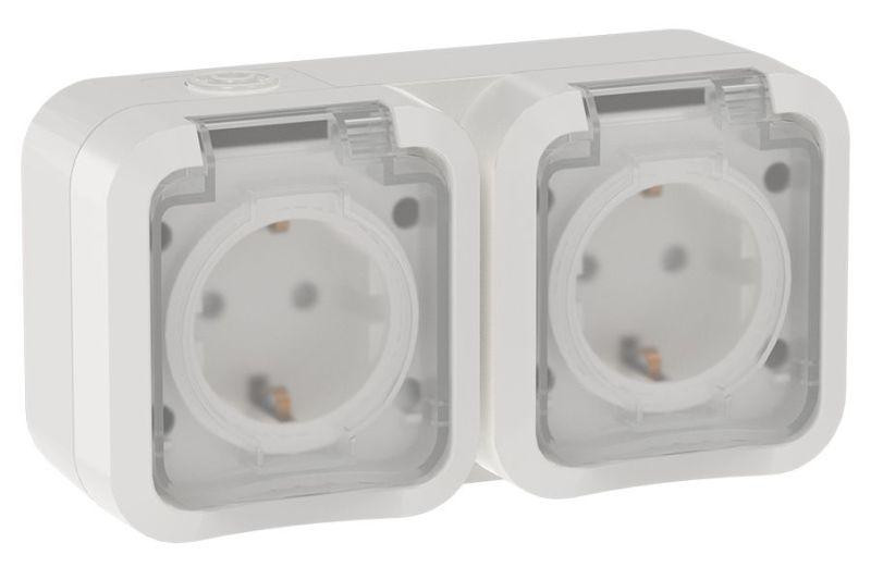 Розетка 2-м ОП TORS 16А IP55 TS322 горизонт. с заземл. с крышкой бел. IEK TS-R26-16-55-G-K01