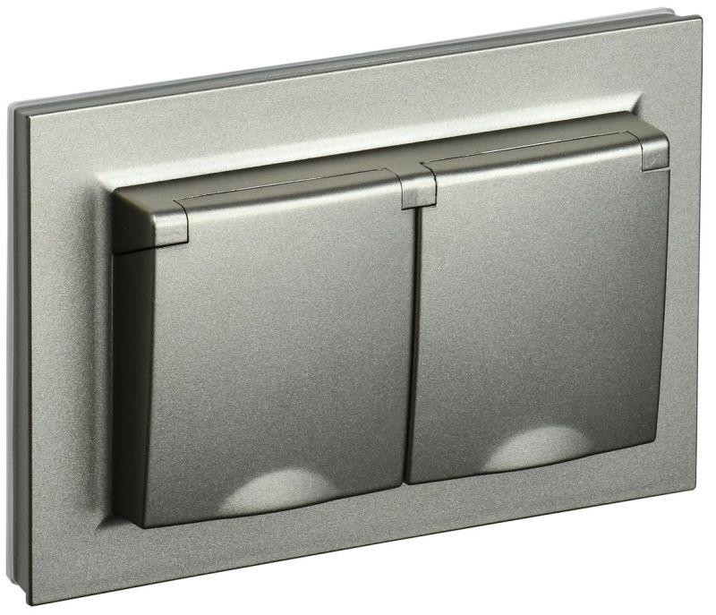 картинка Розетка 2-м СП BRITE РСбш12-3-44-БрШ 16А в сборе IP44 с крышкой шампань IEK BR-R26-16-44-K37-F