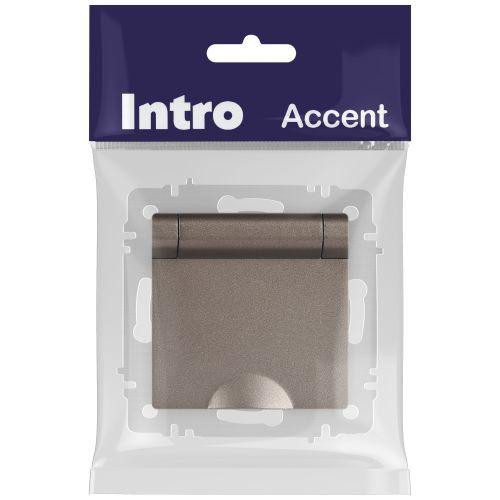 картинка Розетка 1-м СП Accent 6-203-08 16А IP20 250В 2P+E Schuko с крышкой AL/CU Accent бронза Intro Б0063436
