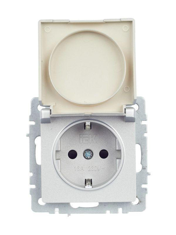 картинка Розетка BRITE РСбш10-3-44-БрА 16А IP44 с заземл. защ. шторки с крышкой механизм алюм. IEK BR-R16-16-44-K47